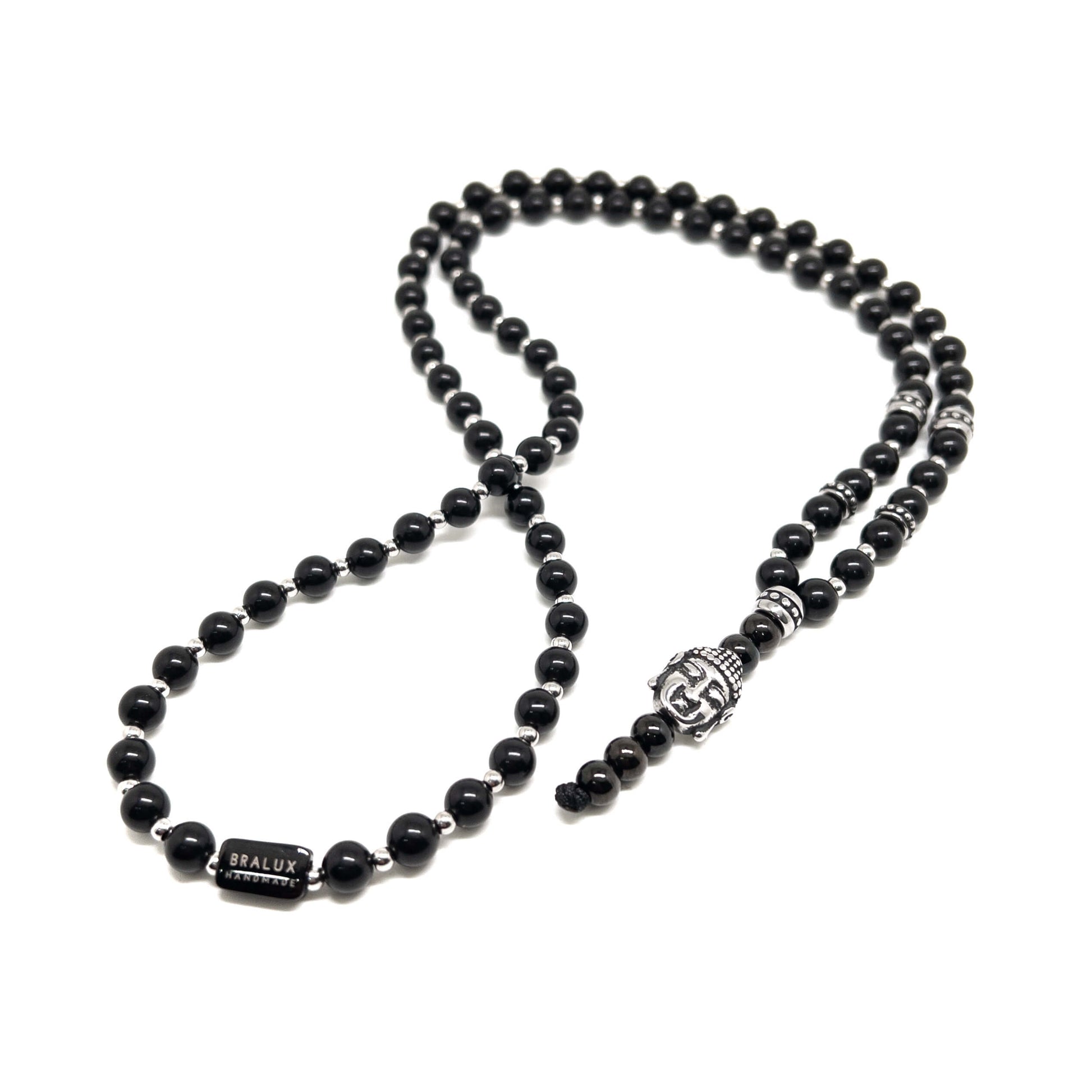 Buddha Head Obsidian Necklace – Silver