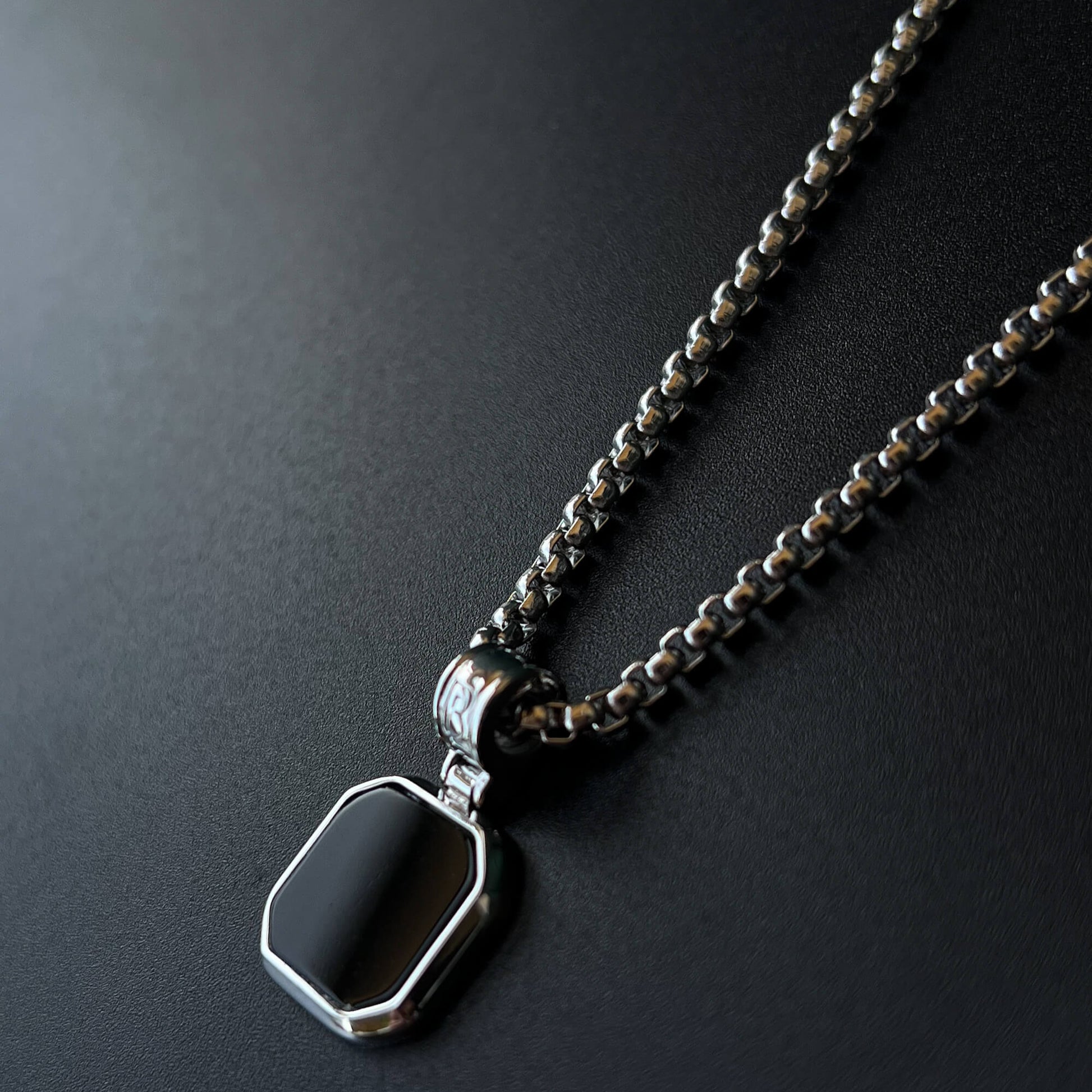 Onyx Square Necklace - Silver