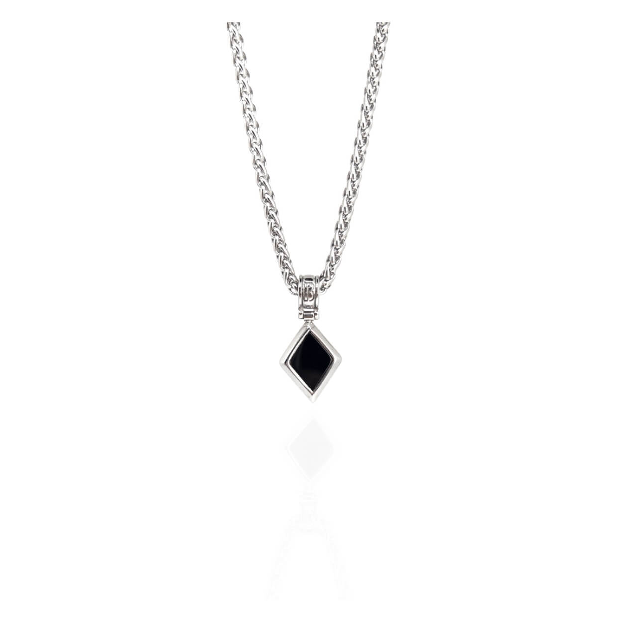 Diamond Shape Onyx Necklace – Silver