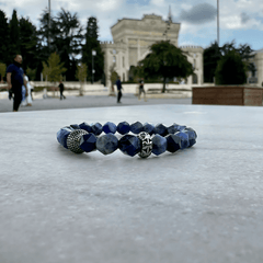 The Faceted Blue Sodalite  Stone and Silver Cylinder Bracelet