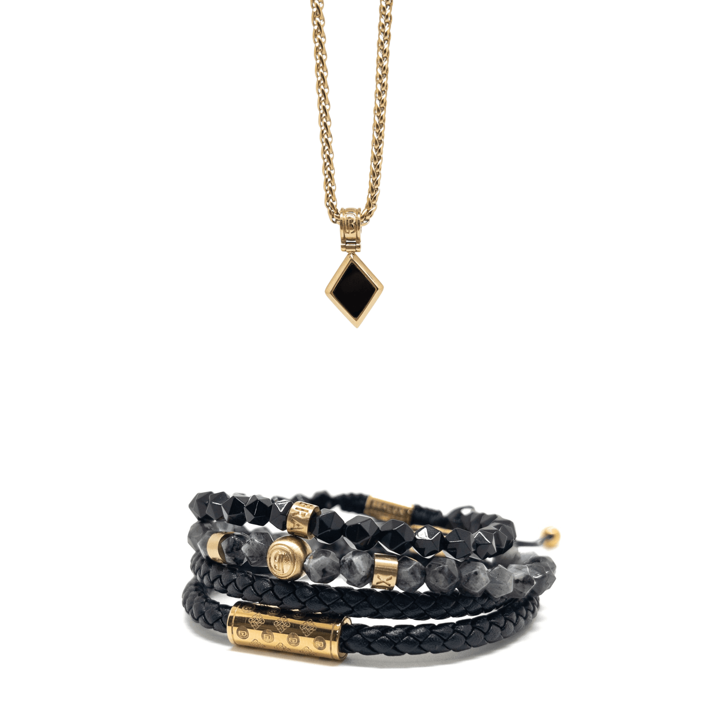 Gold Plated Monogram Stack with Diamond Shape Onyx set