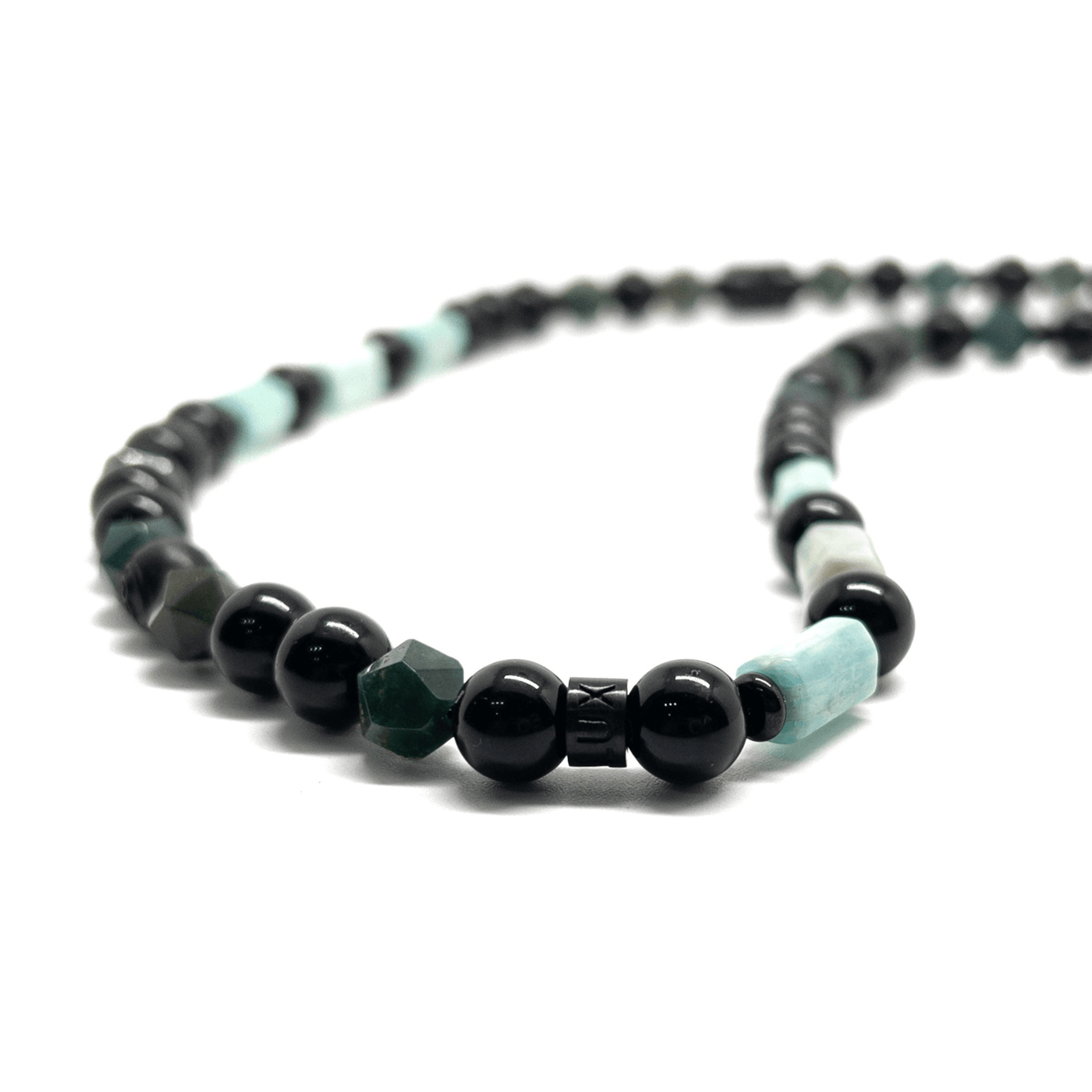 The Faceted Moss Green and Obsidian Stones Necklace