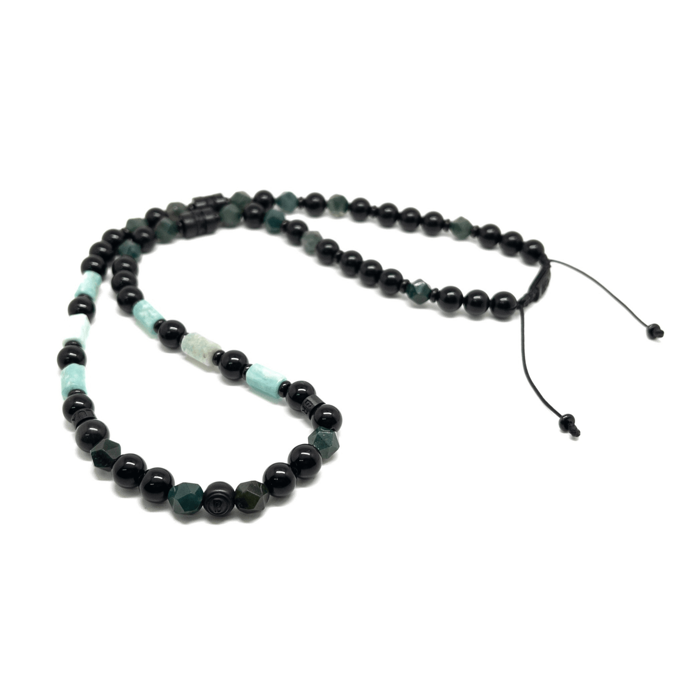 The Faceted Moss Green and Obsidian Stones Necklace