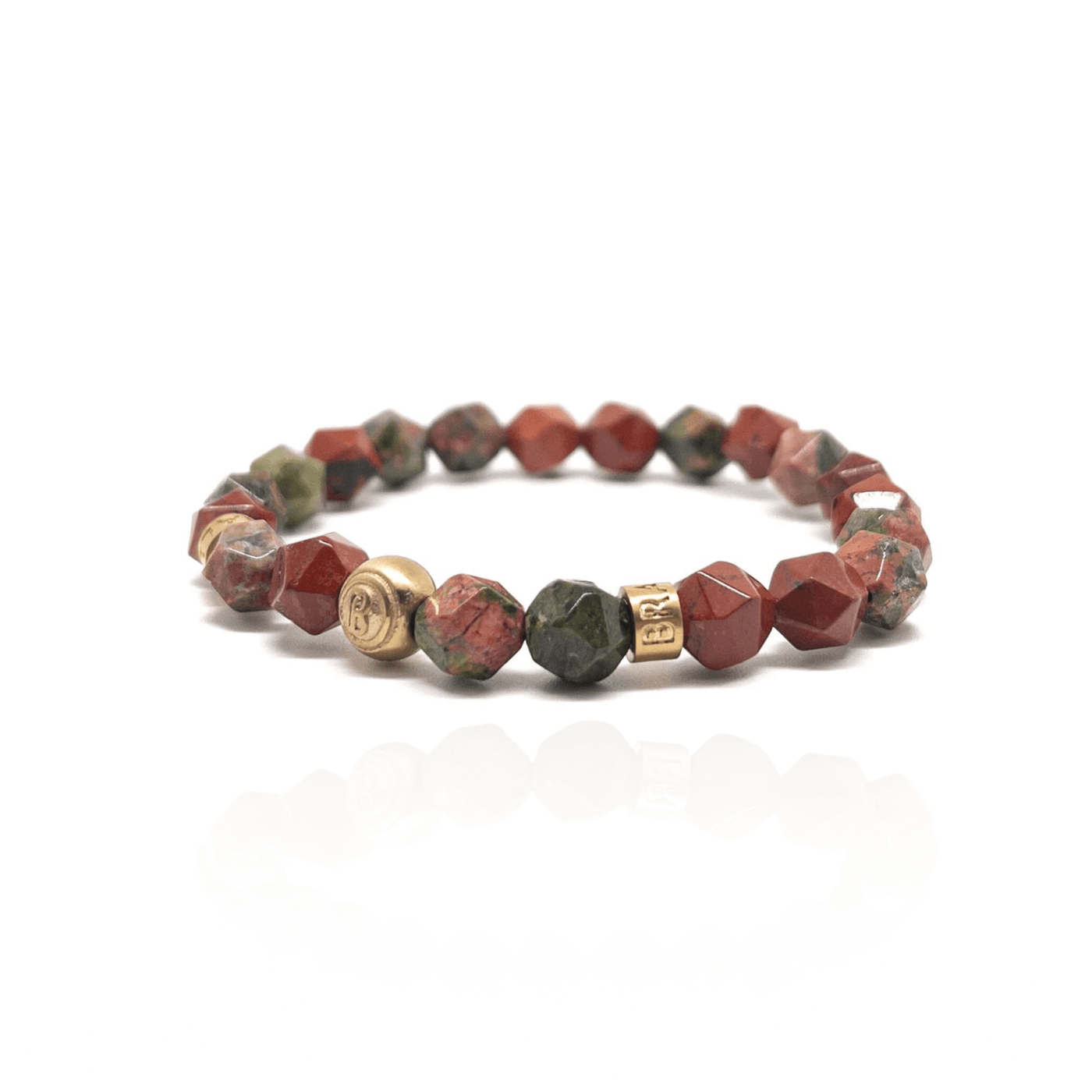 The Faceted Unakite and Red Jasper Signed Bracelet