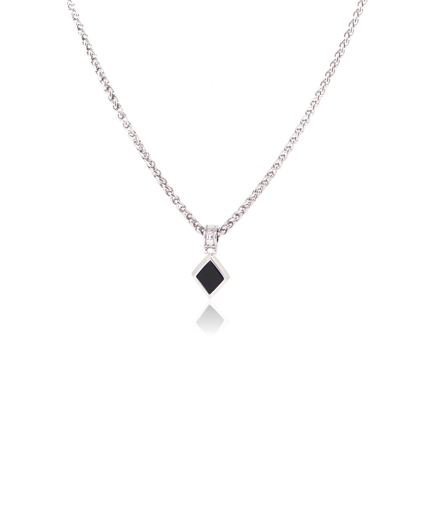 Diamond Shape Onyx Necklace – Silver