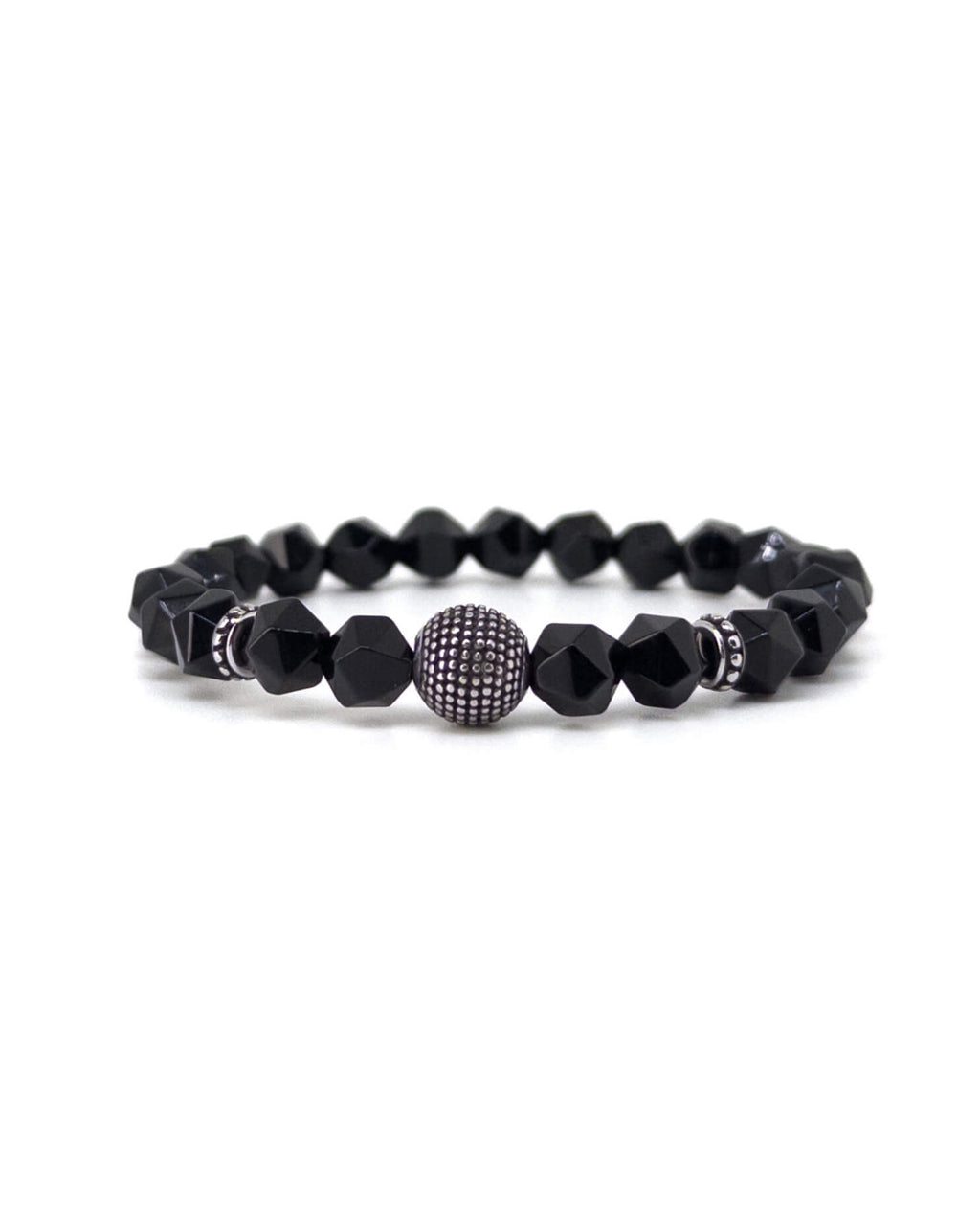Black Agate Cylinder Bracelet – Silver