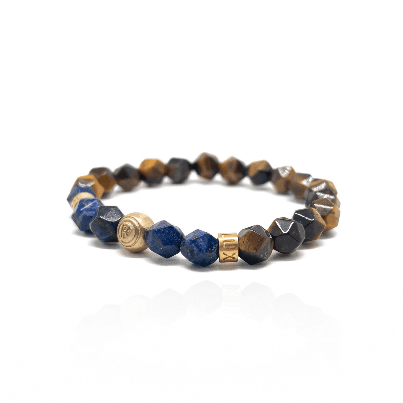 The Faceted Brown Tiger eye and Lapis Lazuli Signed Bracelet