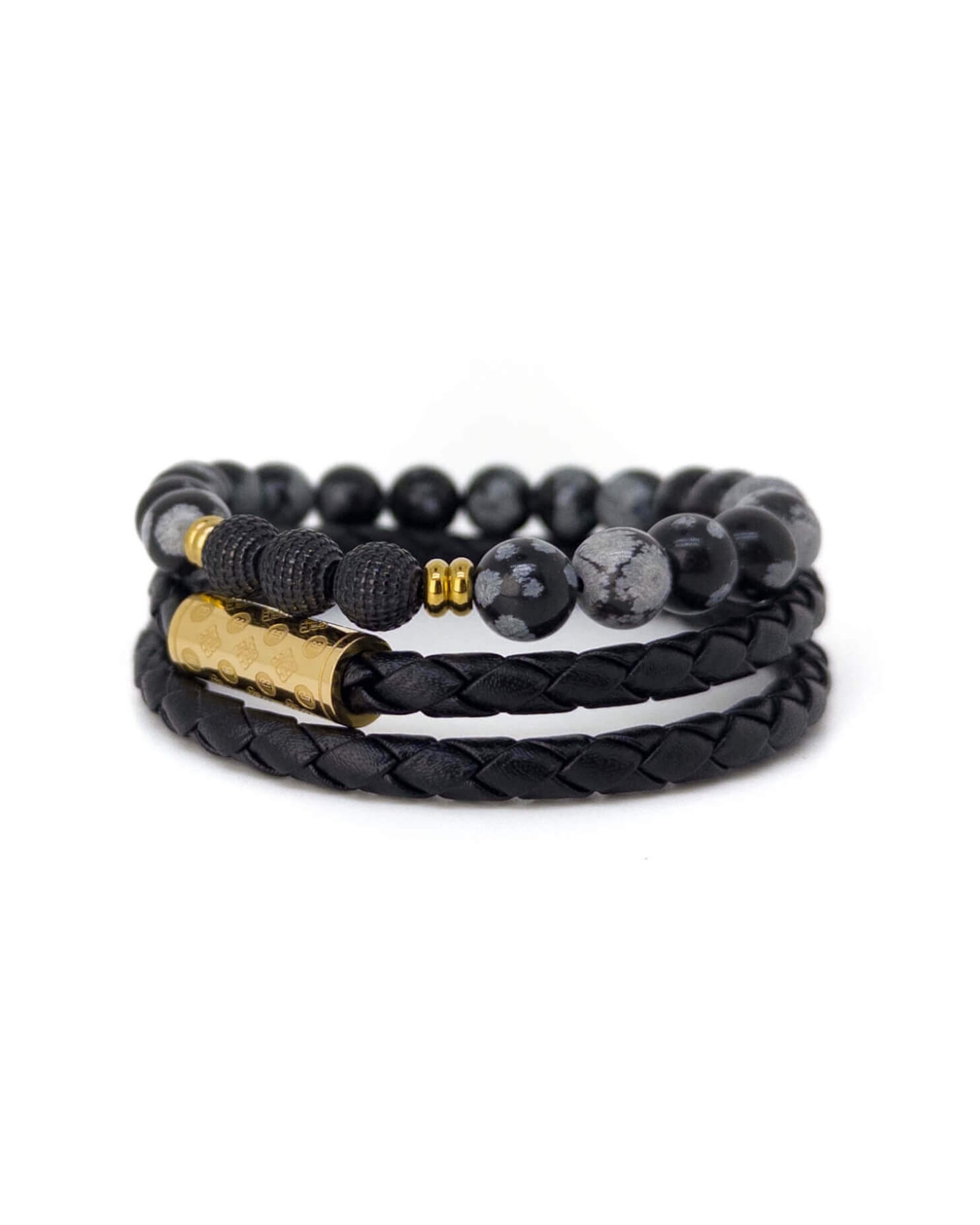 Duo Leather Flake Jasper Monogram Stack – Gold