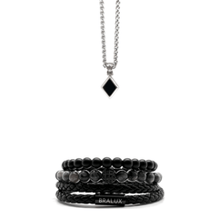 Black Duo Leather Diamond Shape Onyx Set