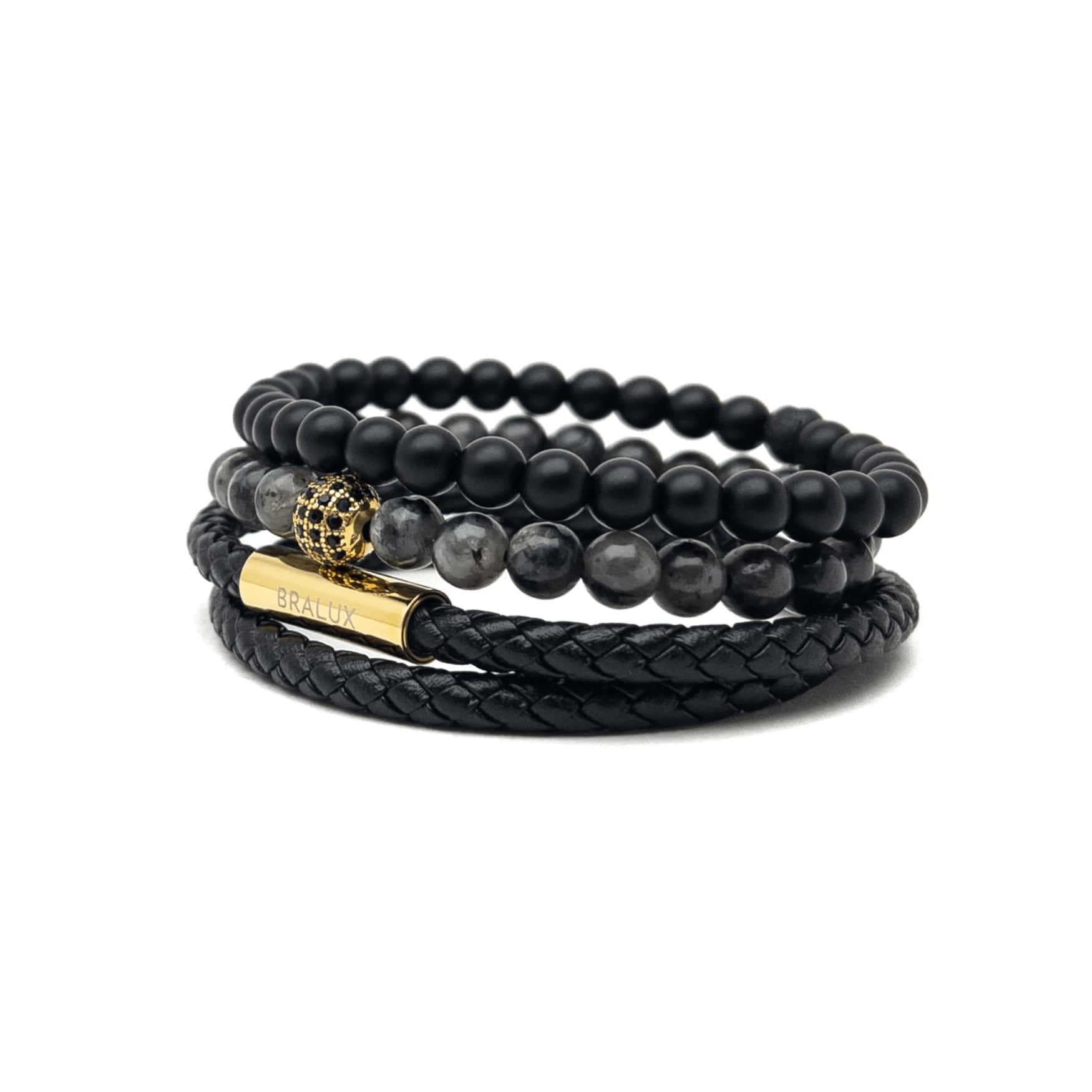 Duo Black Leather Stack – Gold