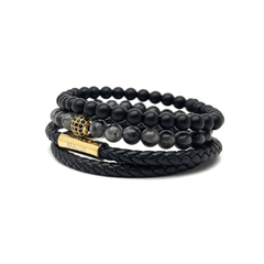 The Gold Plated Duo Black Leather Stack