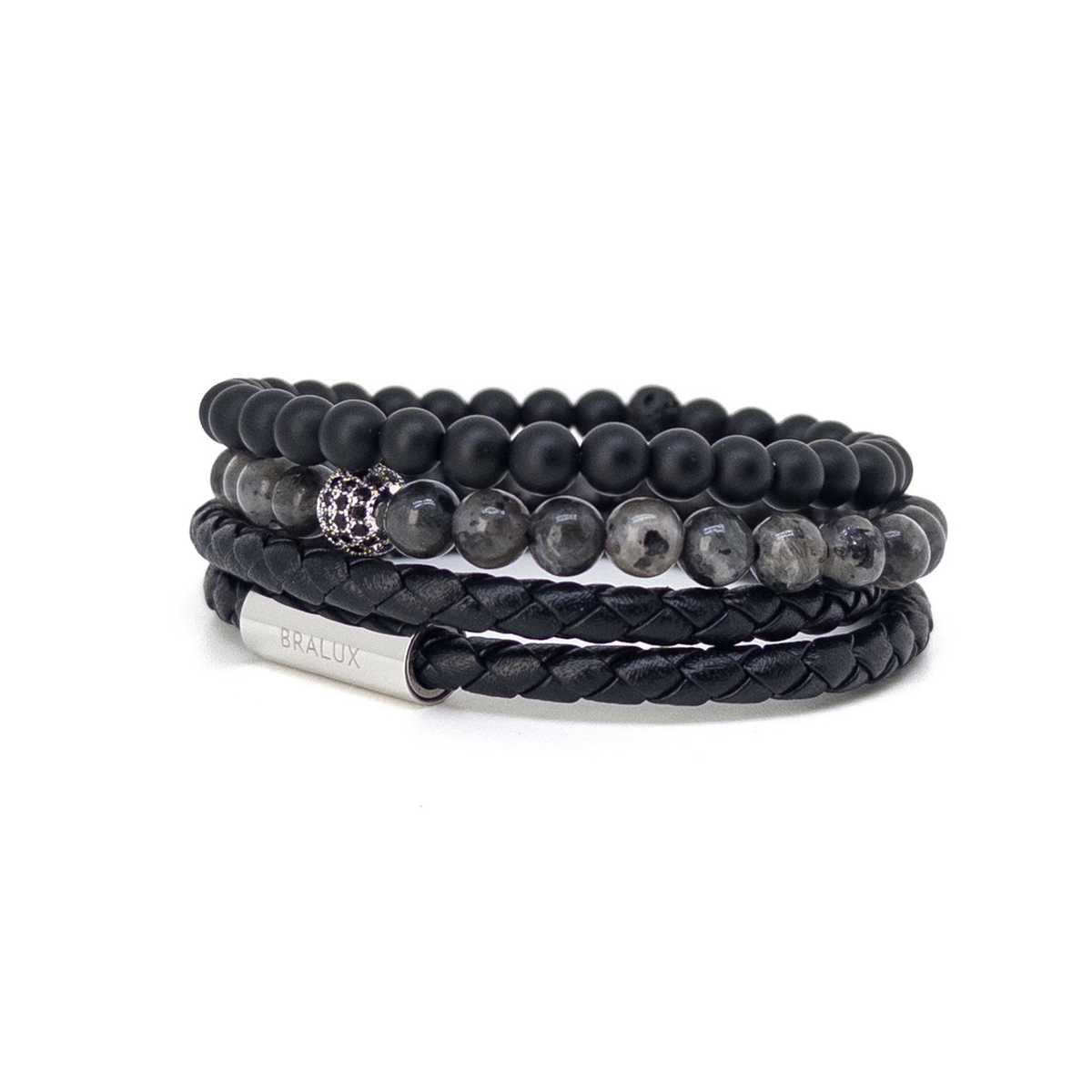 Duo Black Leather Stack – Silver