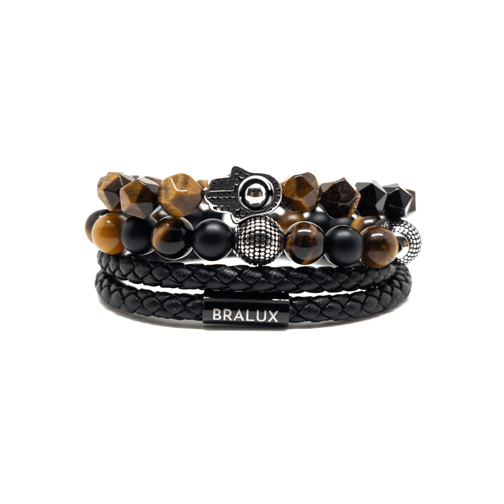 Hamsa Tiger Eye Duo Stack – Silver