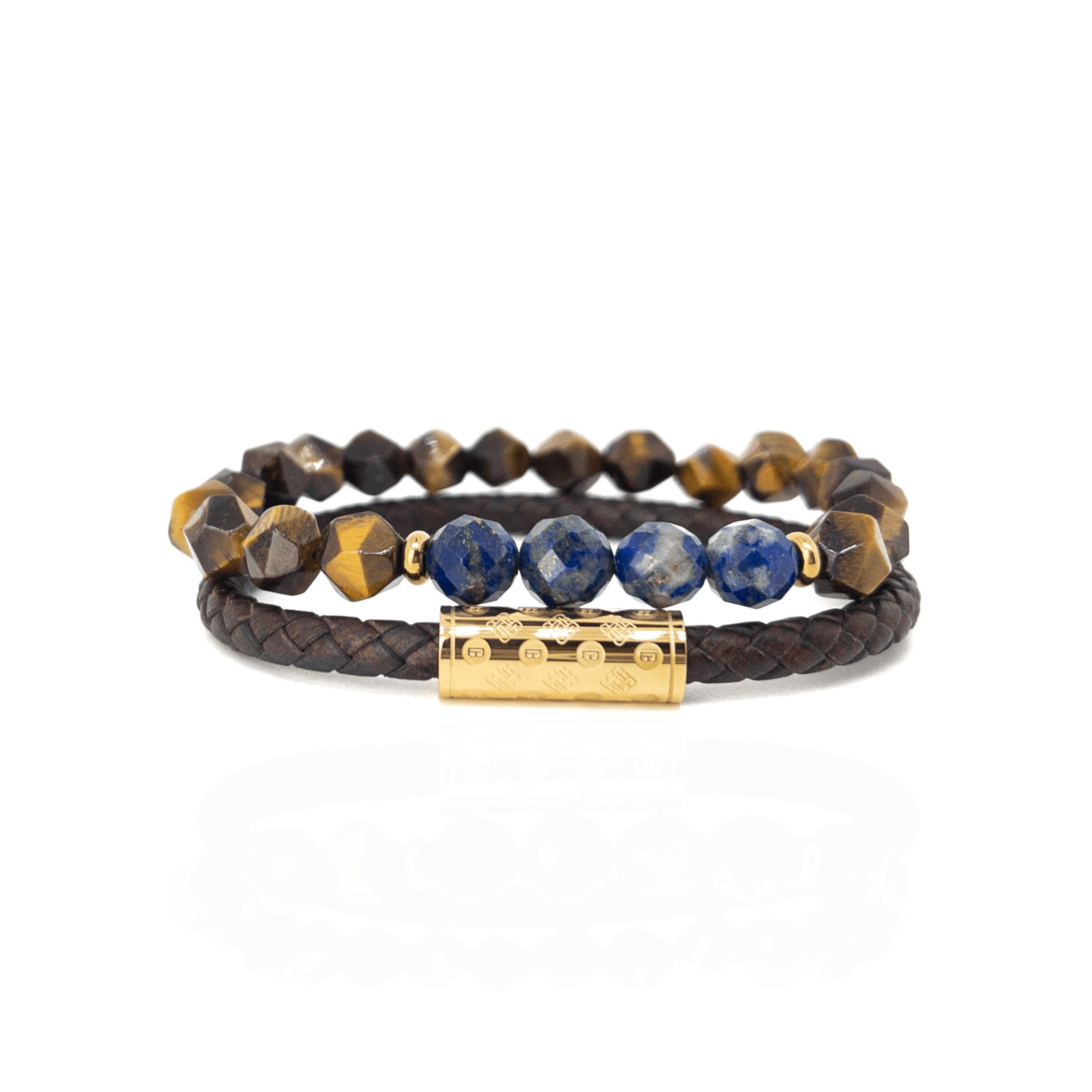 Dark Brown Monogram  and Tiger Eye Lapis Stack - Gold