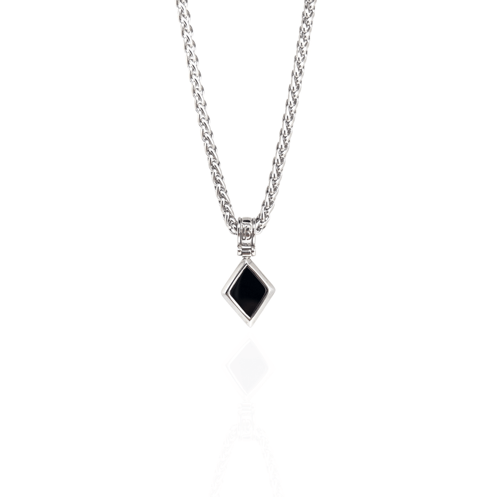 Diamond Shape Onyx Necklace – Silver