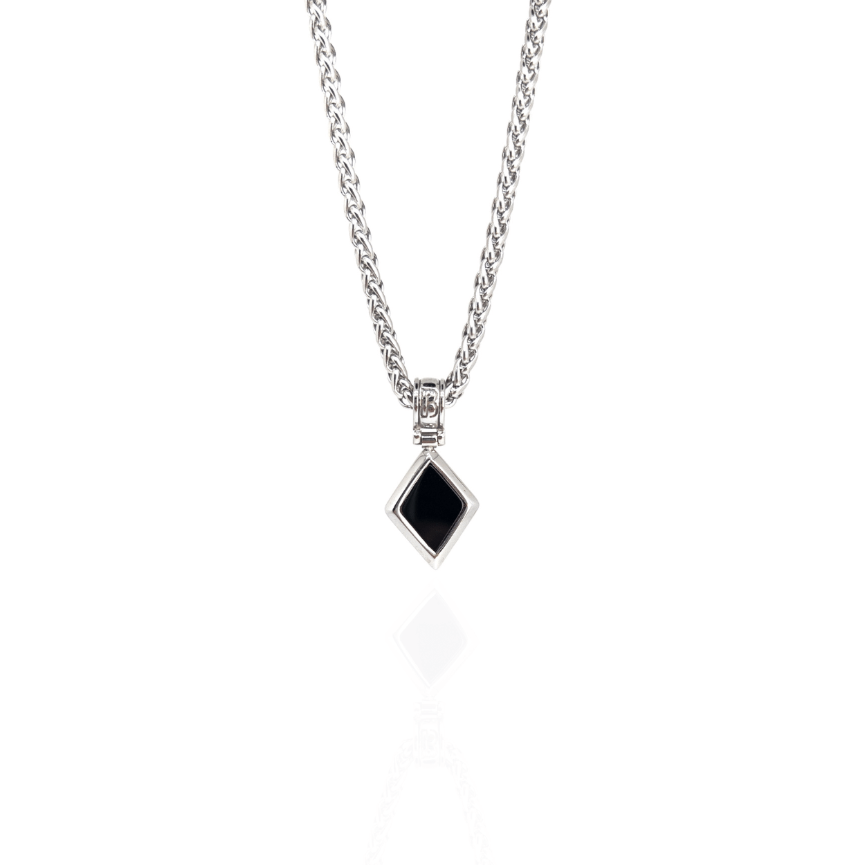 Diamond Shape Onyx Necklace – Silver