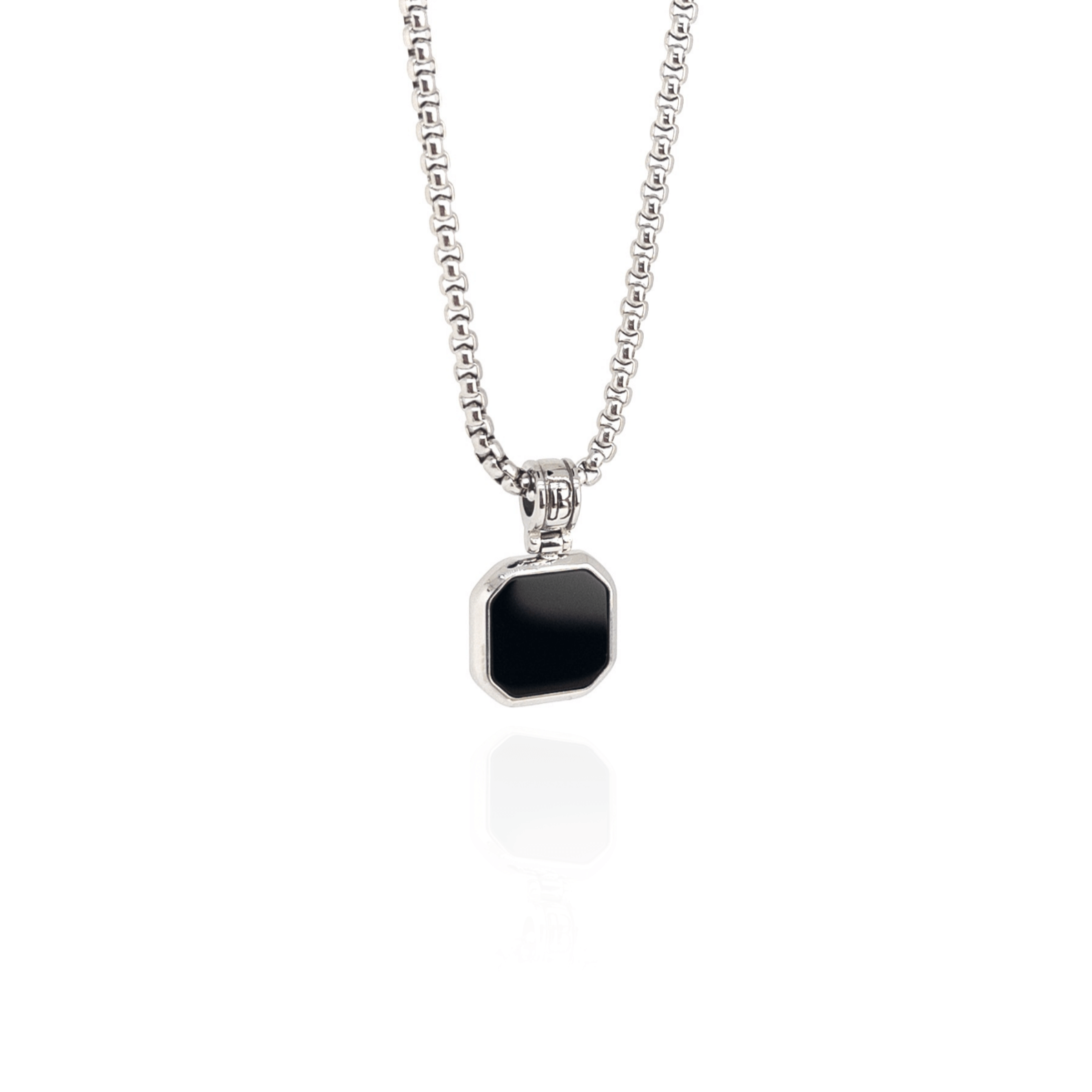 Onyx Square Necklace - Silver