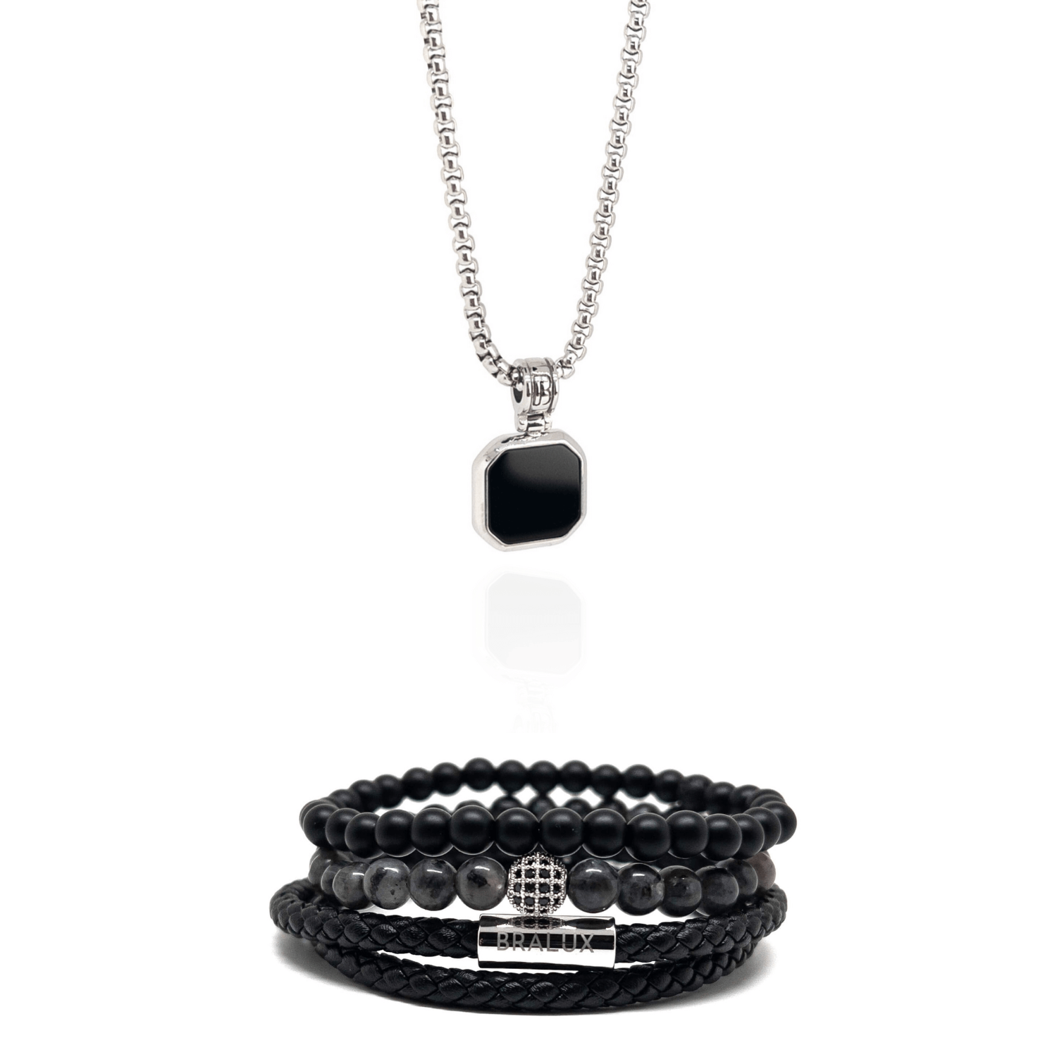 Duo Leather Square Necklace Set – Silver