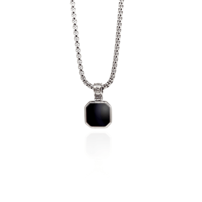 The Silver Plated Onyx Stone Square Necklace