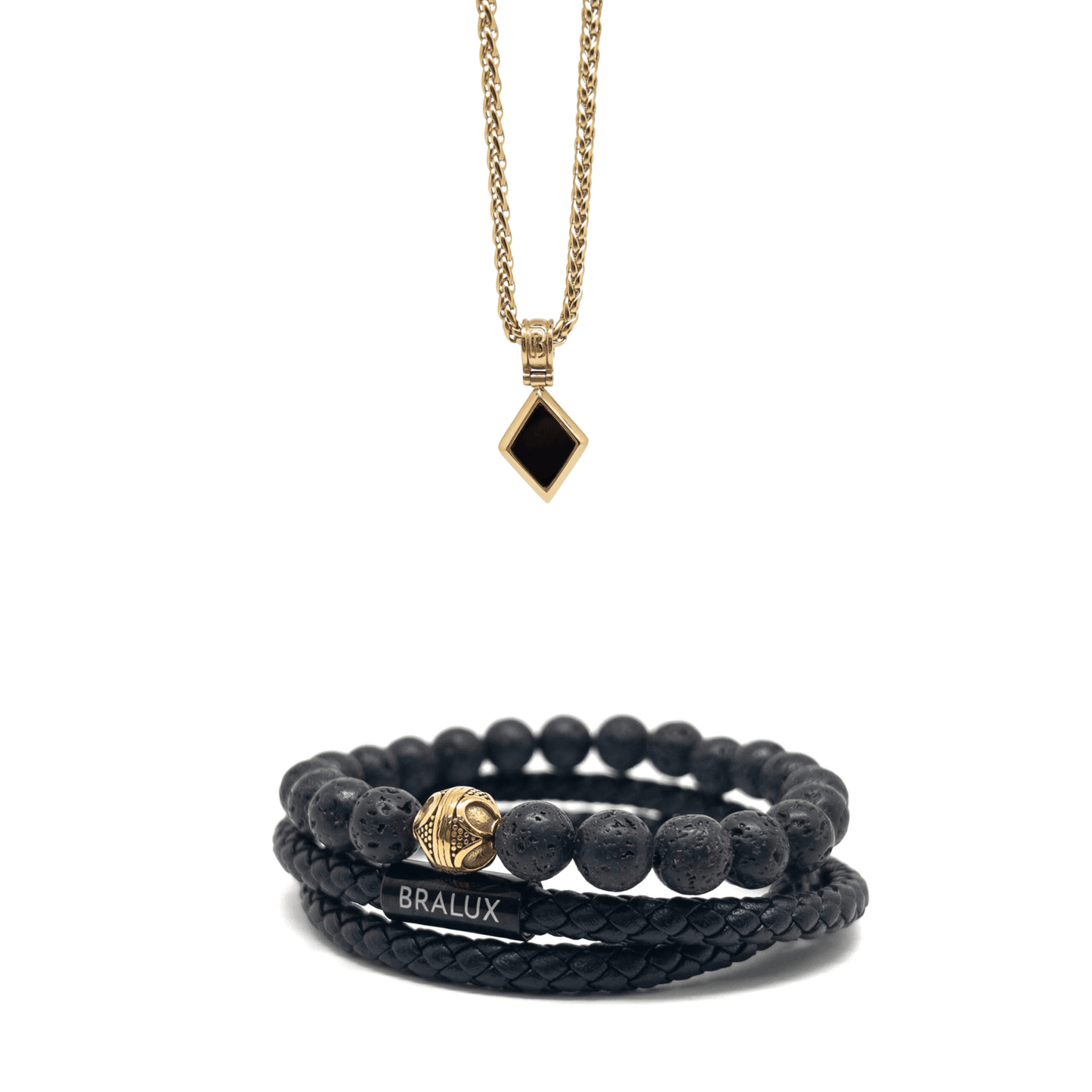 Stack Gold Plated Cyl Diamond Shape Onyx Set