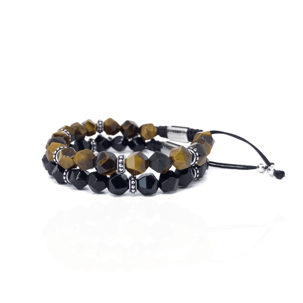 Faceted Agate Tiger eye Stack - Silver