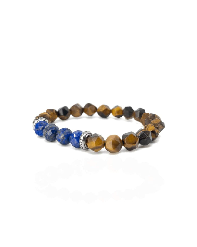 Bracelet vintage en œil de tigre et lapis-lazuli - Argent Image principale du produit