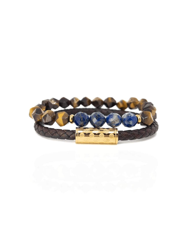 Monogramme brun foncé et lapis-lazuli œil de tigre - Or Image principale du produit