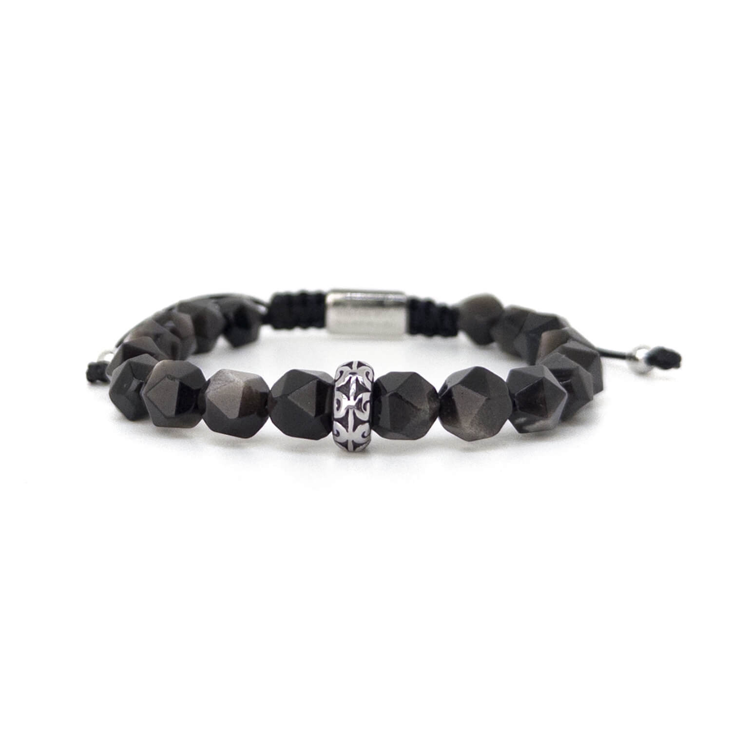 Faceted Silver Obsidian Thread – Silver