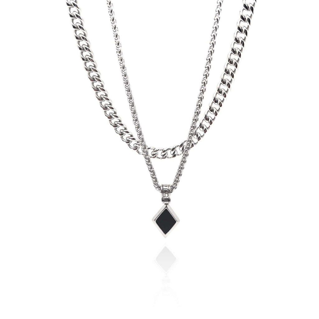 Cuban Chain Onyx Necklace Set – Silver