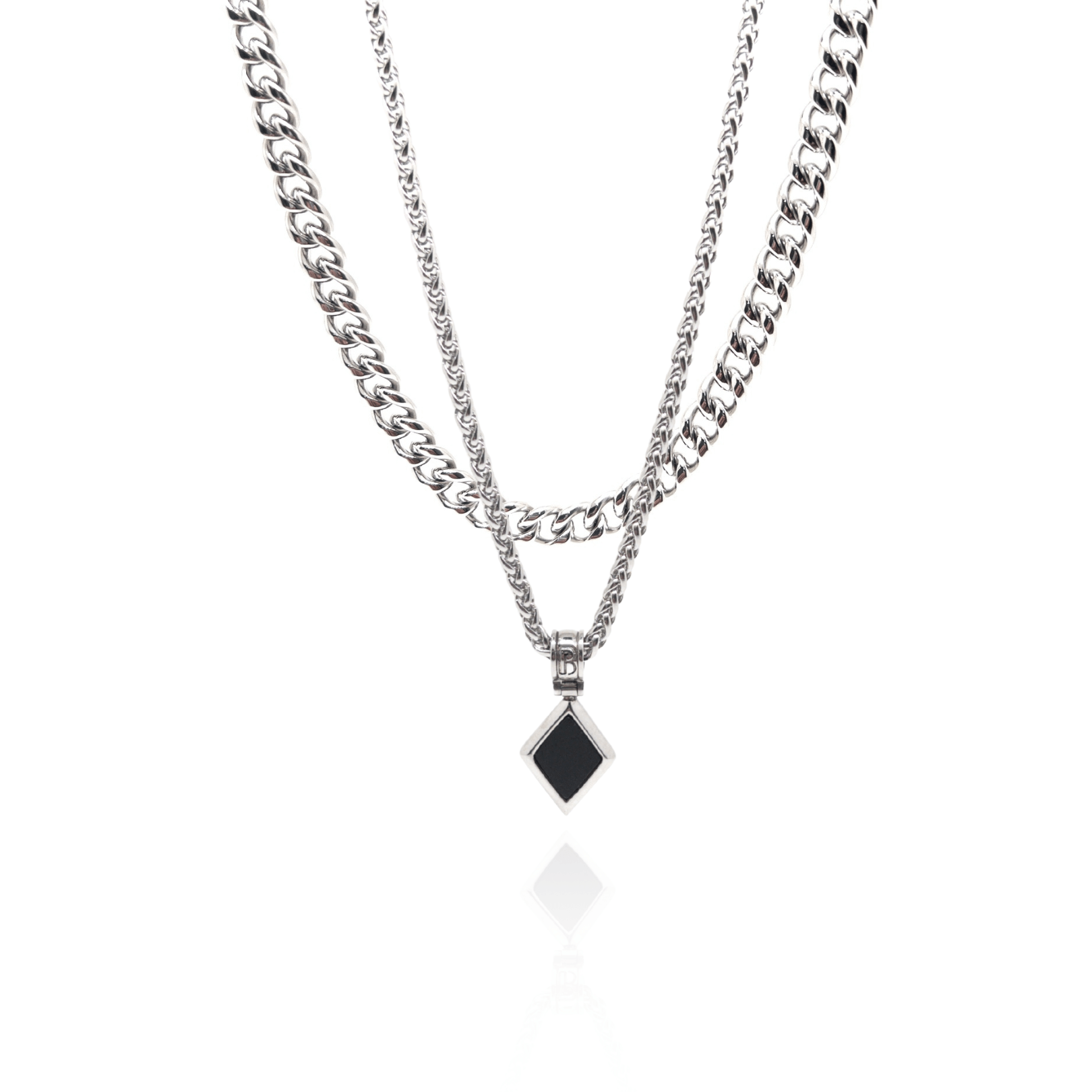 Cuban Chain Onyx Necklace Set – Silver
