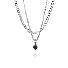 The Silver Plated Cuban Chain and Natural Onyx Necklace