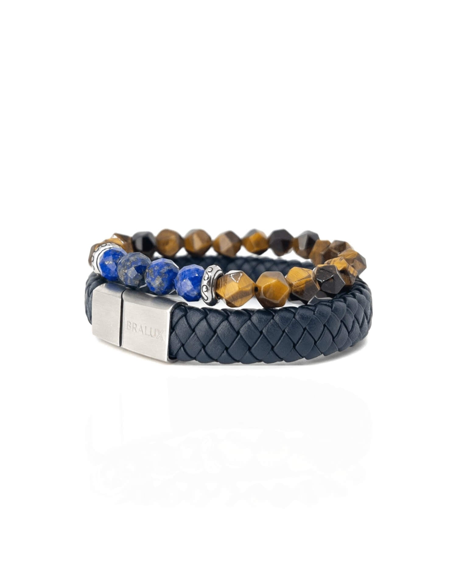 Navy and Tiger Eye Lapis Stack - Silver