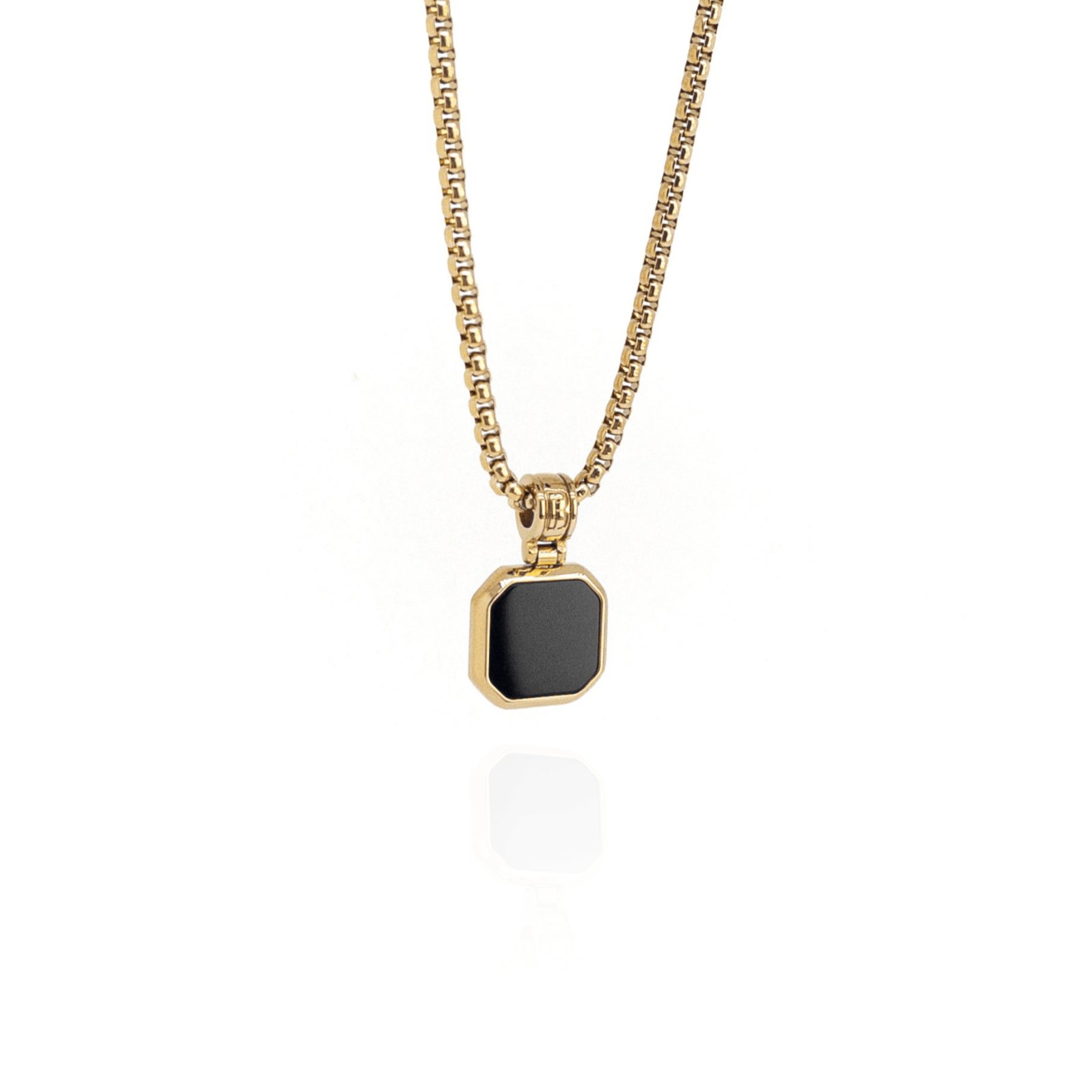 Onyx Square Necklace - Gold