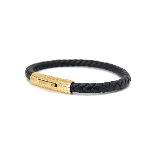 The Black and Gold Plated Leather Bracelet