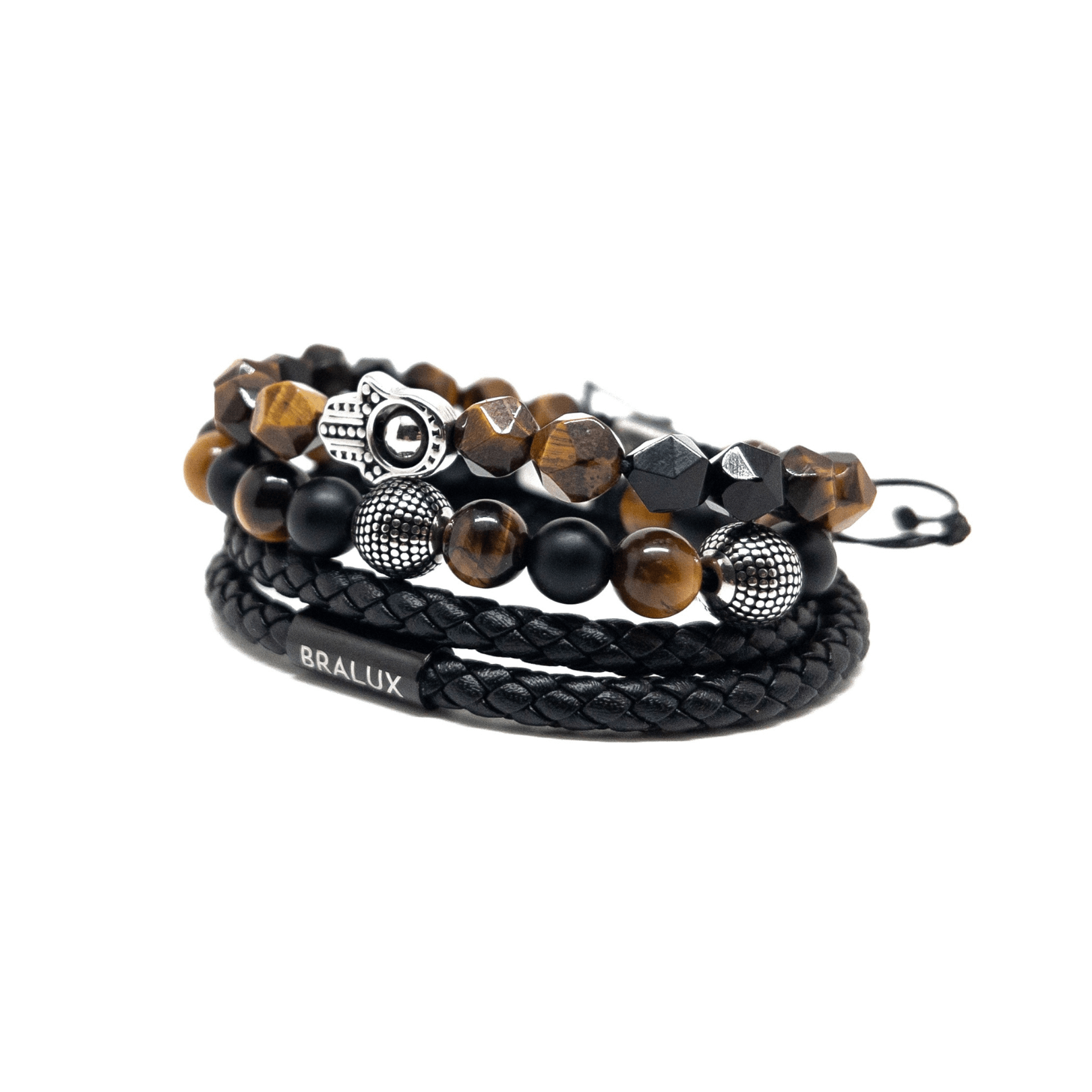 Hamsa Tiger Eye Duo Stack – Silver