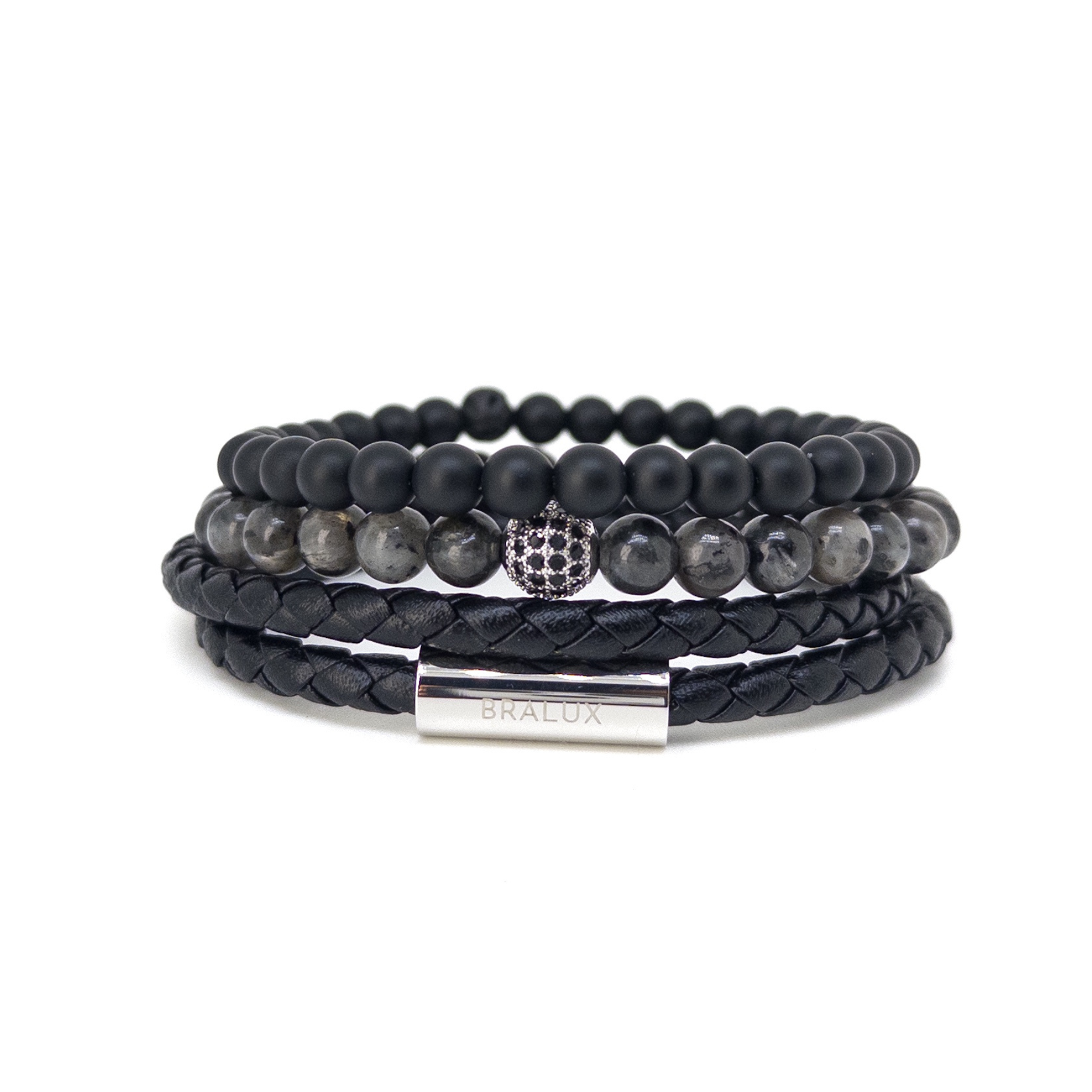 مجموعة من الجلد الأسود الثنائي المطلي بالفضة