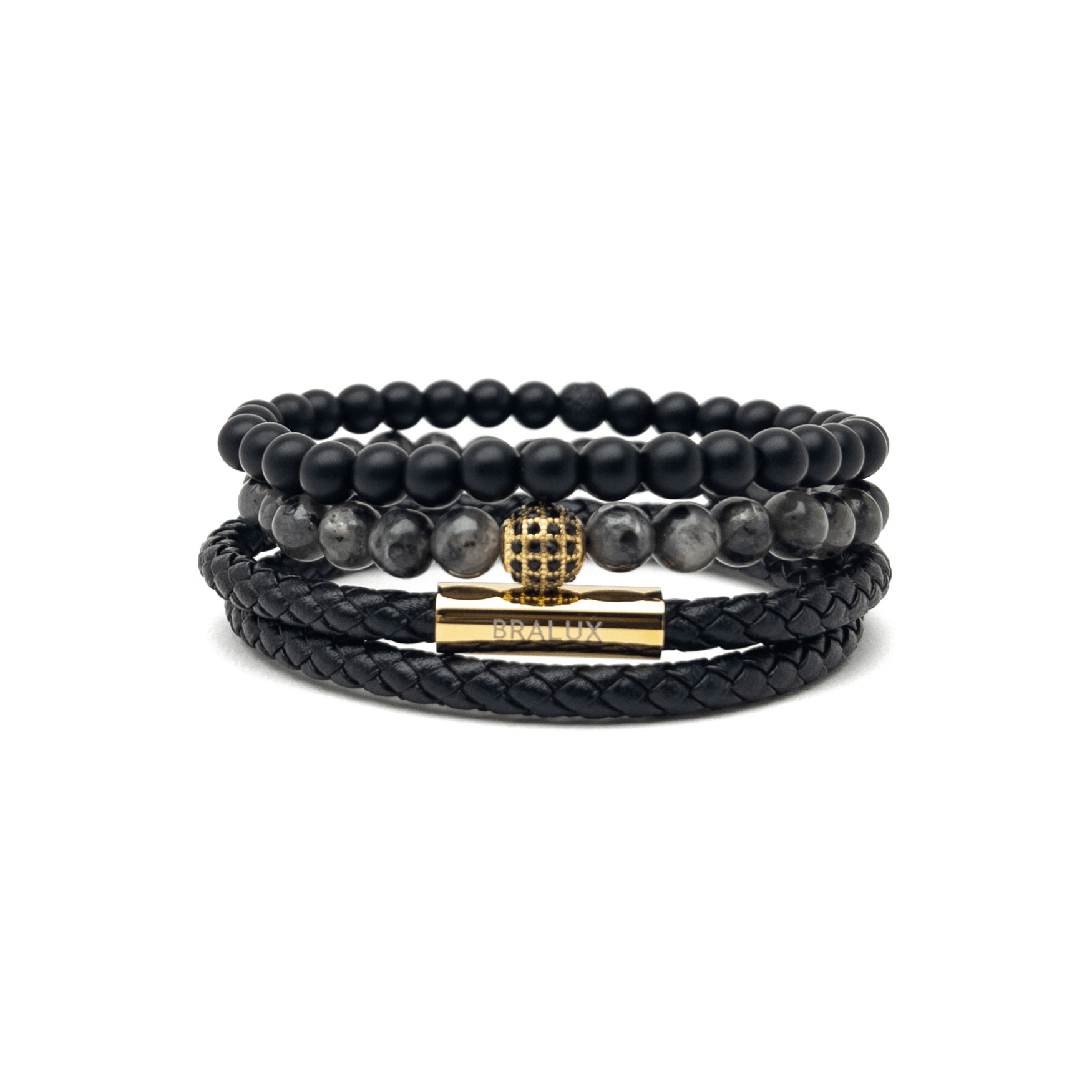 Duo Black Leather Stack – Gold