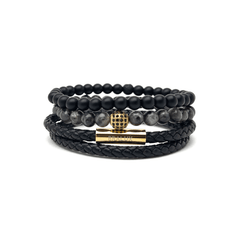 The Gold Plated Duo Black Leather Stack