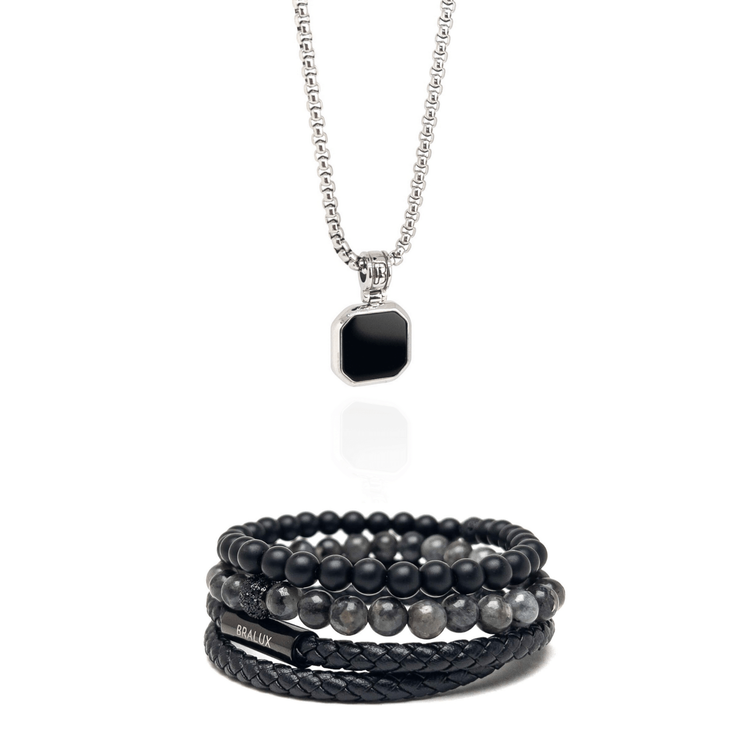 مجموعة قلادات فضية مربعة وسوداء ثنائية كاملة Main image
