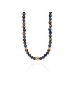 Collier signature en lapis-lazuli et œil de tigre brun 