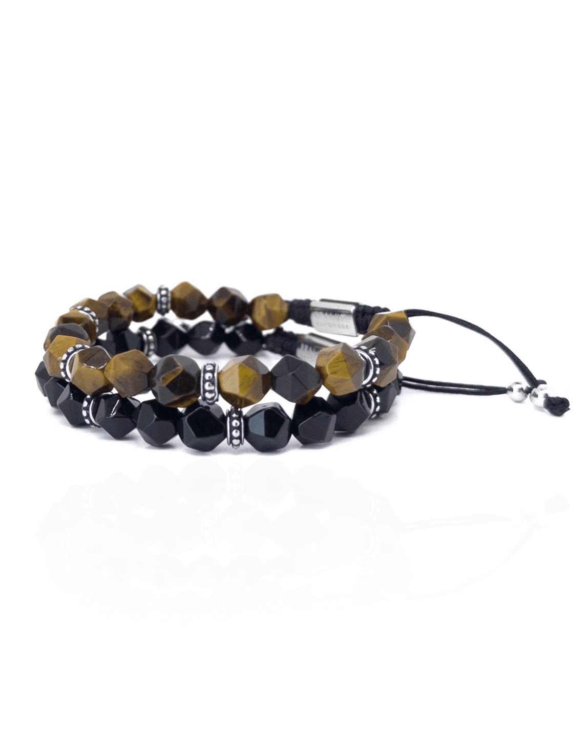 Faceted Agate Tiger eye Stack - Silver