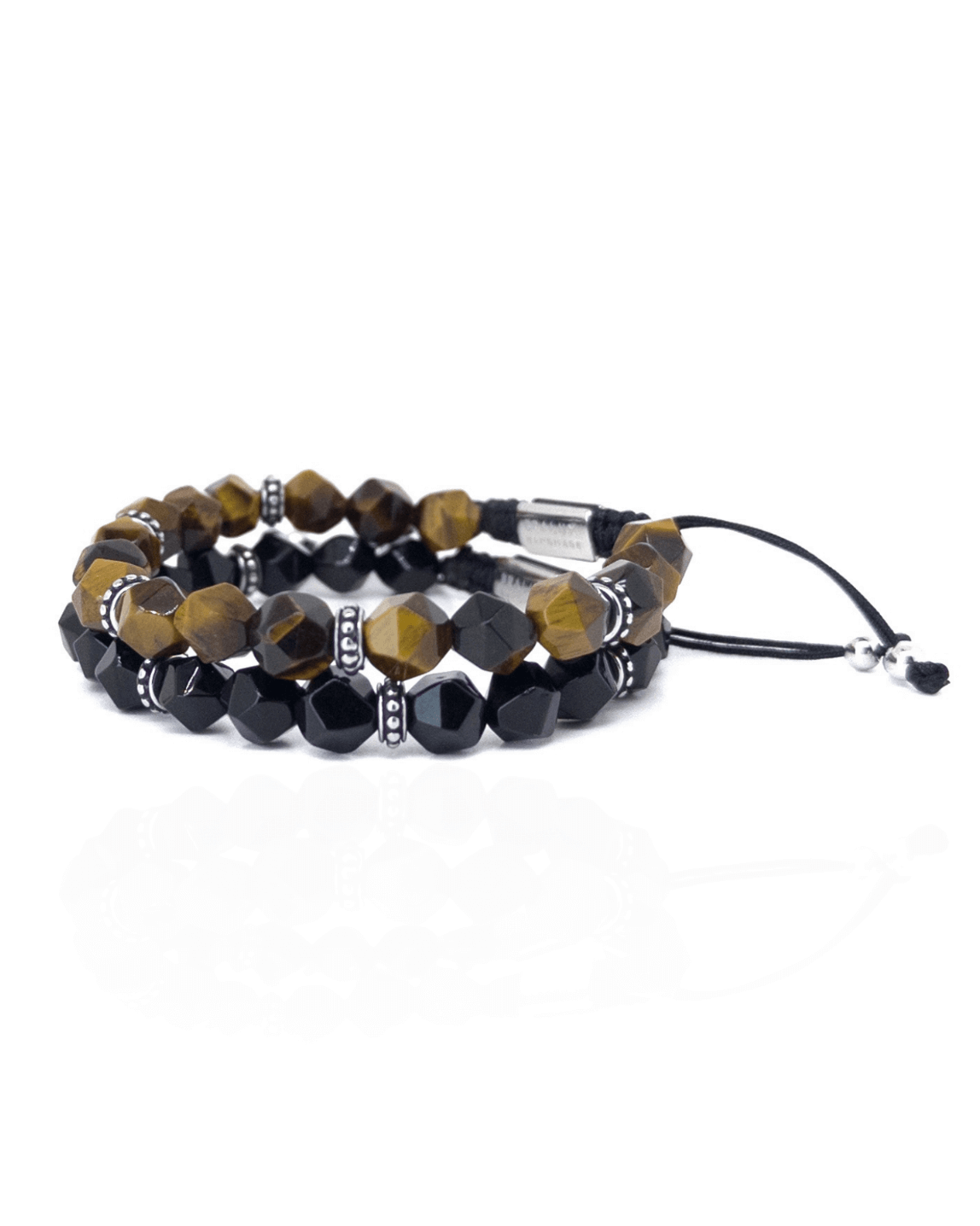 Faceted Agate Tiger eye Stack - Silver