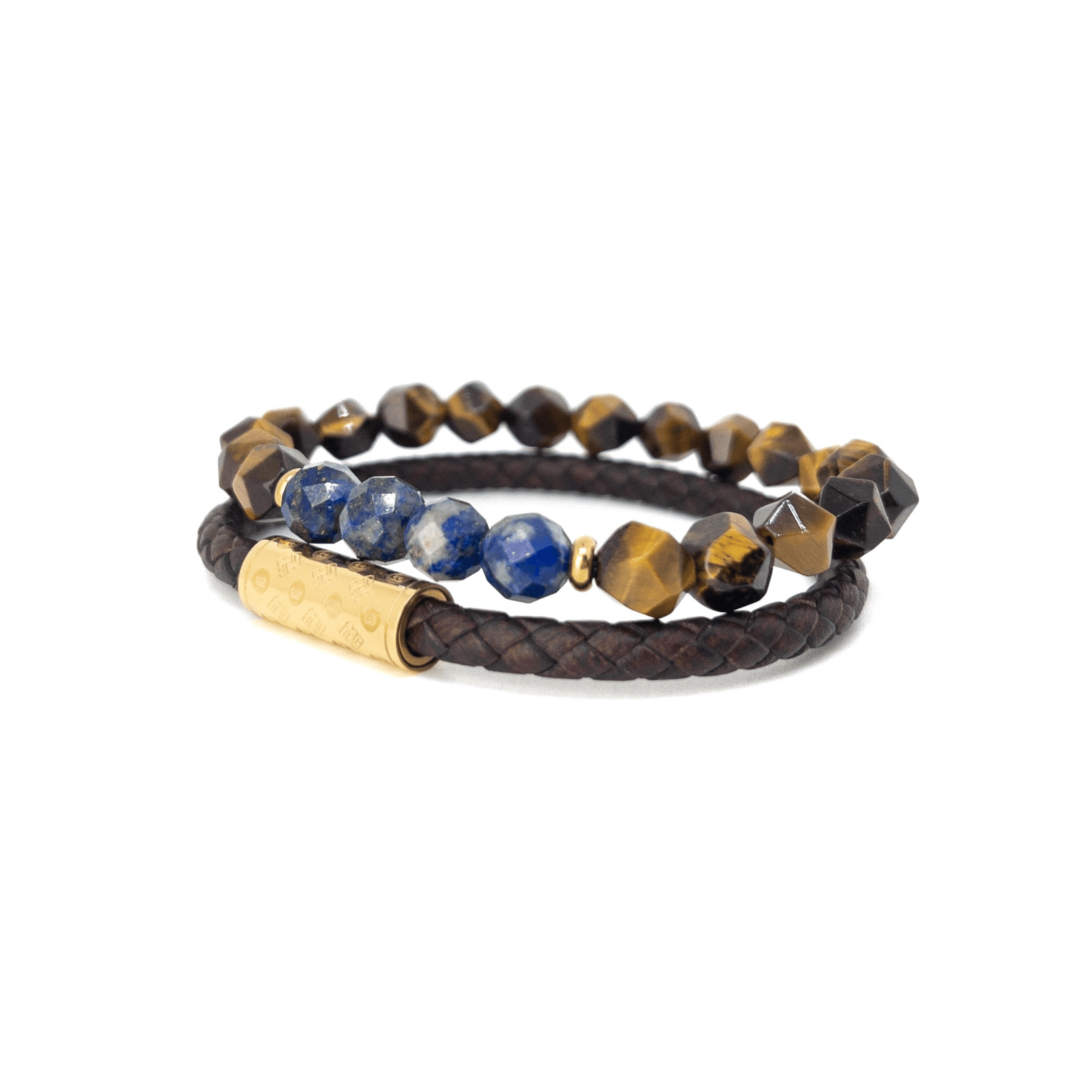 Dark Brown Monogram  and Tiger Eye Lapis Stack - Gold