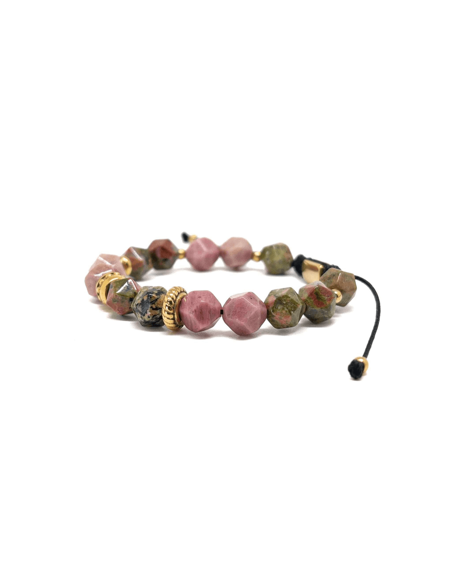 Rhodonite Unakite Thread Bracelet – Gold