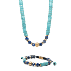 Brown Tiger eye and Lapis Lazuli Signed Set