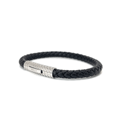 The Black Leather and Silver Plated Bracelet