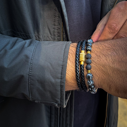 The Duo Leather and Flake Jasper Stack