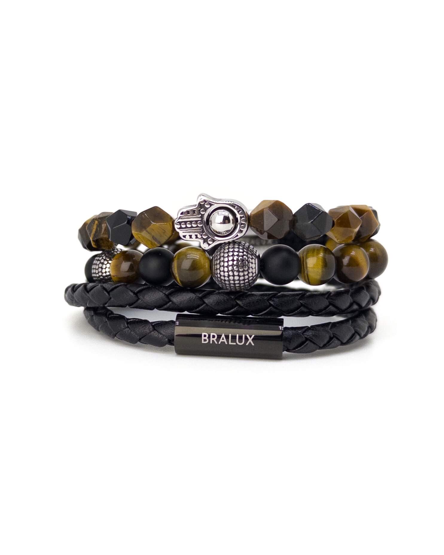 Hamsa Tiger Eye Duo Stack – Silver