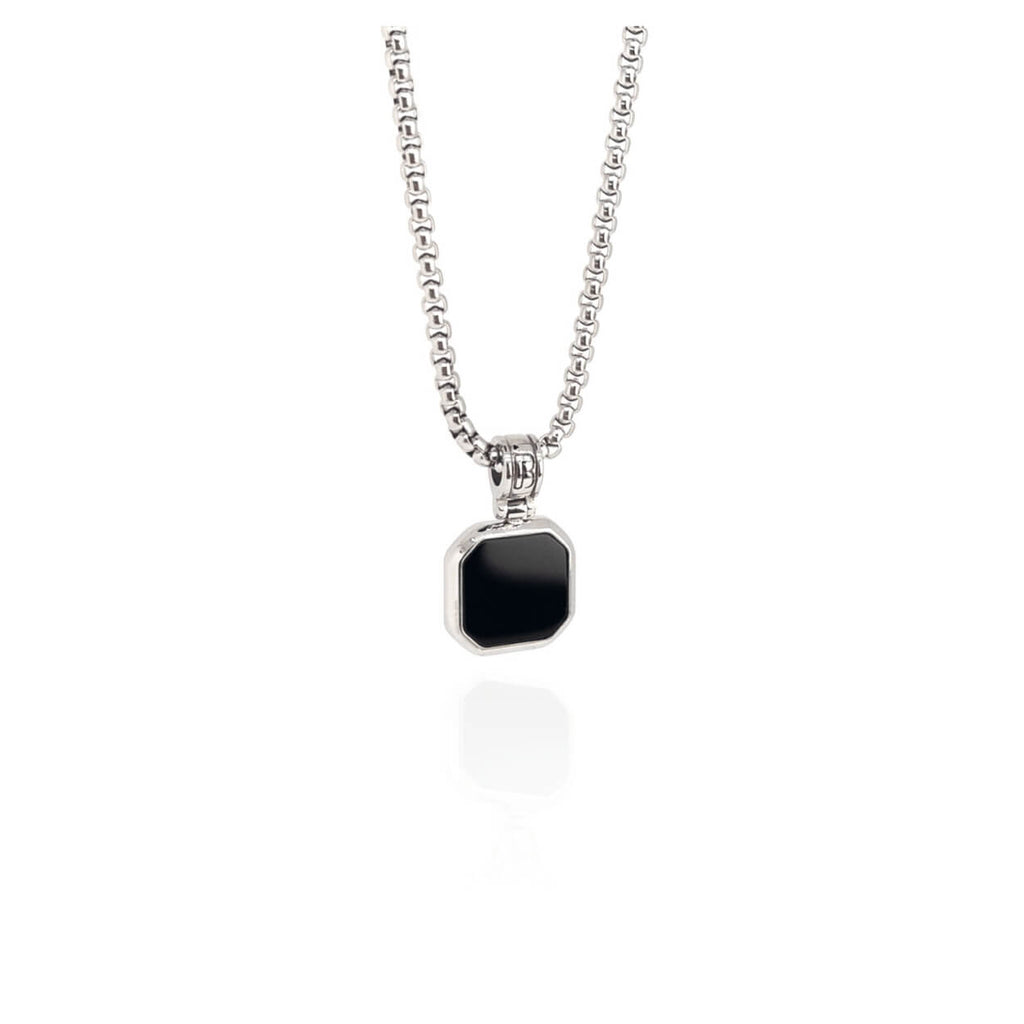 Onyx Square Necklace - Silver