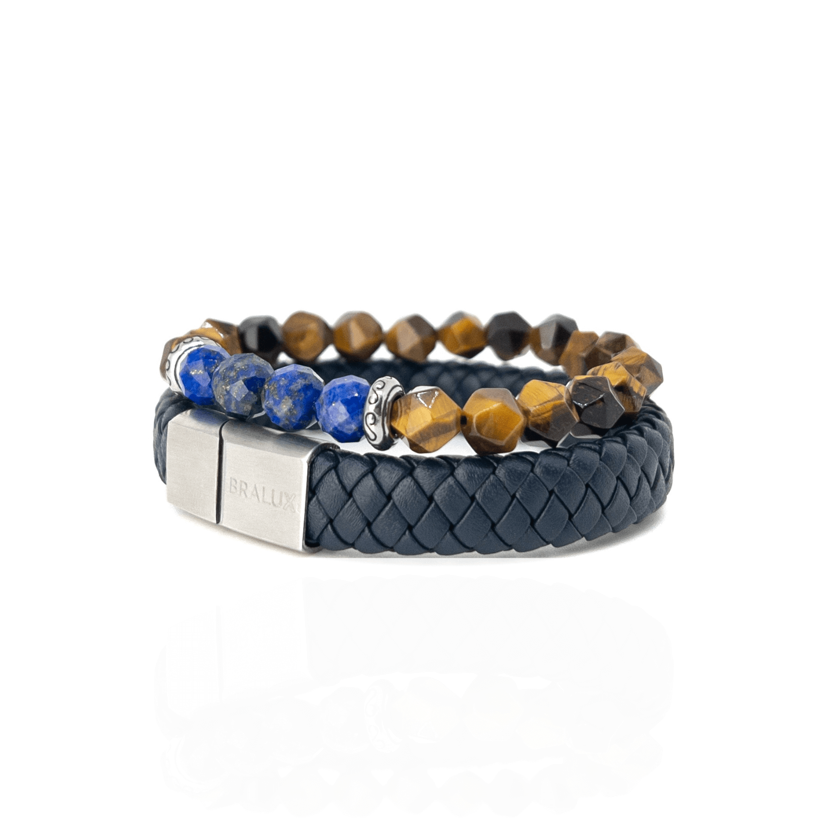 Navy and Tiger Eye Lapis Stack - Silver